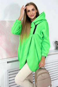Long hoodie with zipper 9110 / – Green || Neon цвет / color | Lexline Fashion