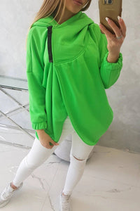 Long hoodie with zipper 9110 / – Green || Neon цвет / color | Lexline Fashion