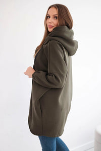 Long hoodie with zipper 9110 / – Khaki цвет / color | Lexline Fashion