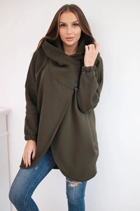 Long hoodie with zipper 9110 / – Khaki цвет / color | Lexline Fashion