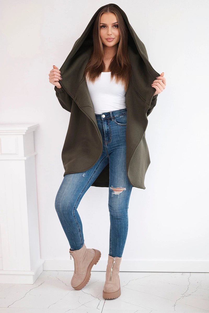Long hoodie with zipper 9110 / – Khaki цвет / color | Lexline Fashion