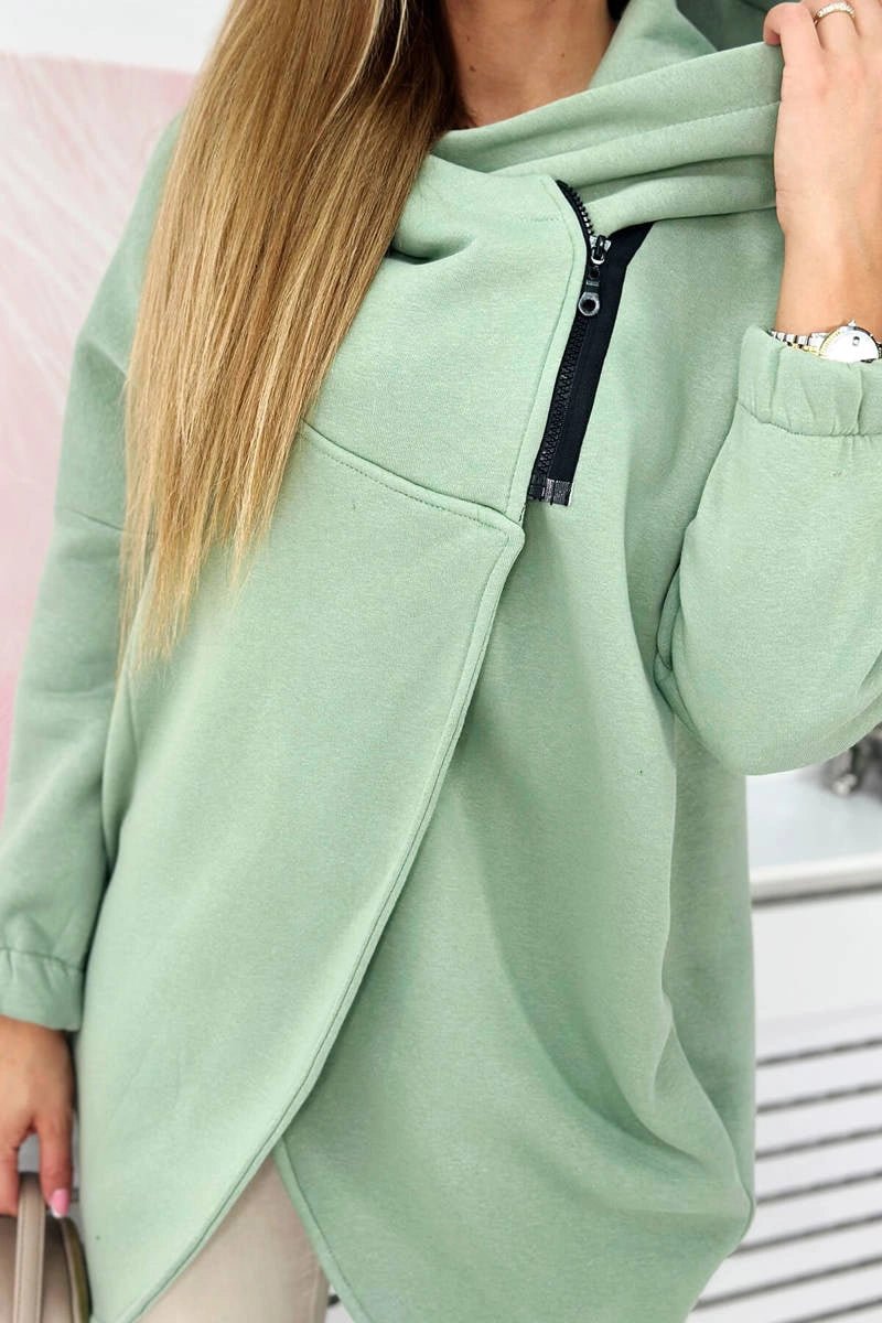 Long hoodie with zipper 9110 / – Mint || Dark цвет / color | Lexline Fashion