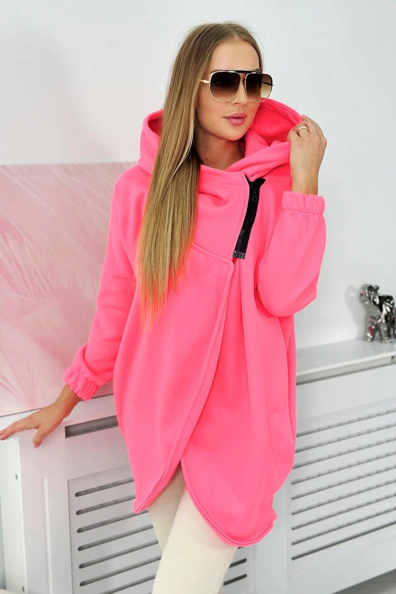 Long hoodie with zipper 9110 / – Neon pink цвет / color | Lexline Fashion