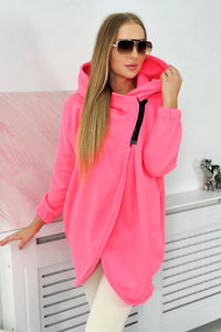 Long hoodie with zipper 9110 / – Neon pink цвет / color | Lexline Fashion
