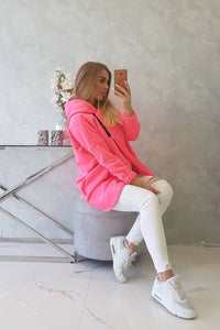 Long hoodie with zipper 9110 / – Neon pink цвет / color | Lexline Fashion
