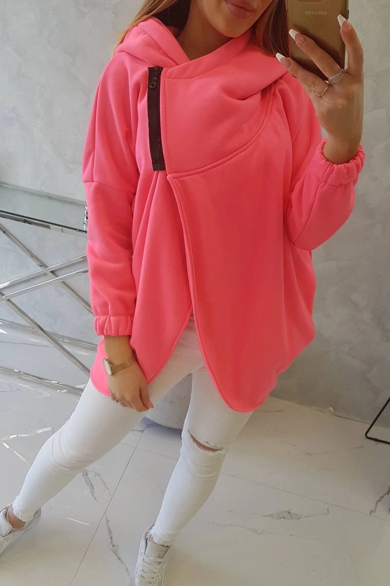 Long hoodie with zipper 9110 / – Neon pink цвет / color | Lexline Fashion