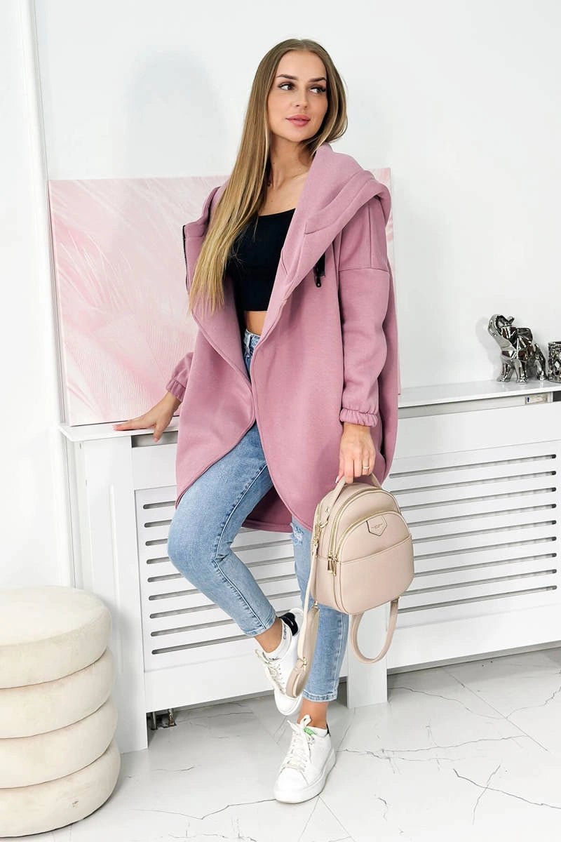 Long hoodie with zipper 9110 / – Pink || Dark цвет / color | Lexline Fashion