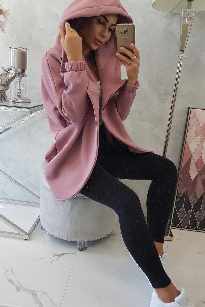 Long hoodie with zipper 9110 / – Pink || Dark цвет / color | Lexline Fashion
