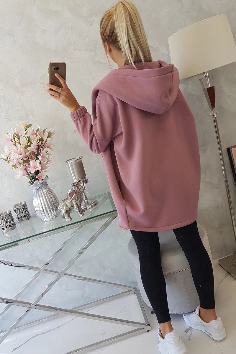 Long hoodie with zipper 9110 / – Pink || Dark цвет / color | Lexline Fashion