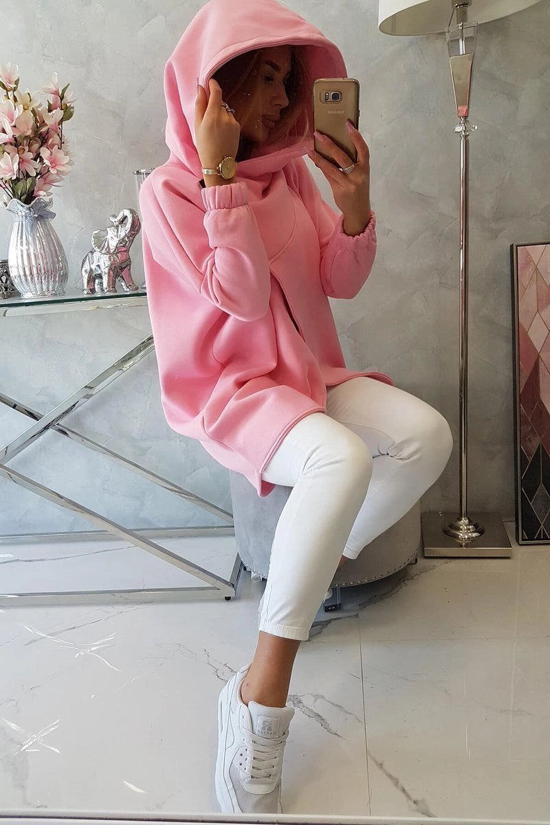 Long hoodie with zipper 9110 / – Powder цвет / color | Lexline Fashion