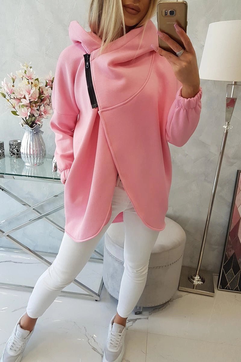 Long hoodie with zipper 9110 / – Powder цвет / color | Lexline Fashion