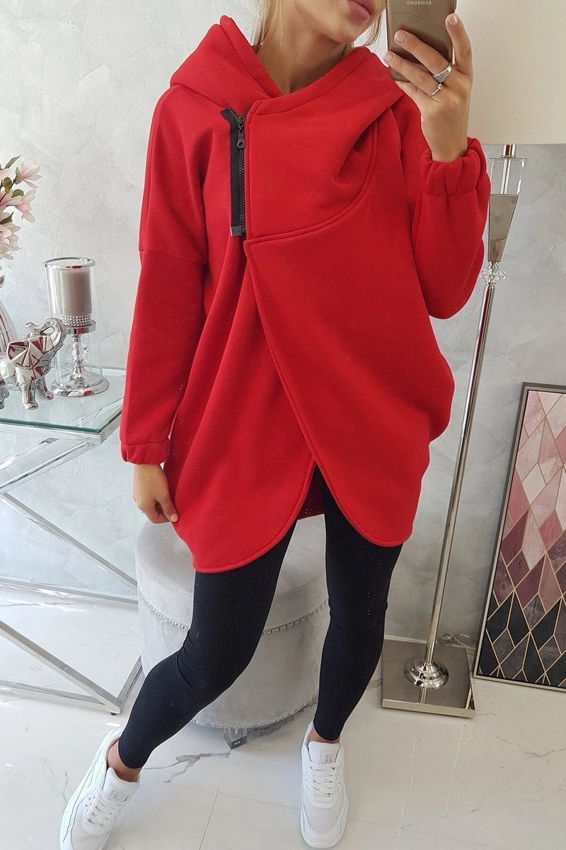 Long hoodie with zipper 9110 / – Red цвет / color | Lexline Fashion