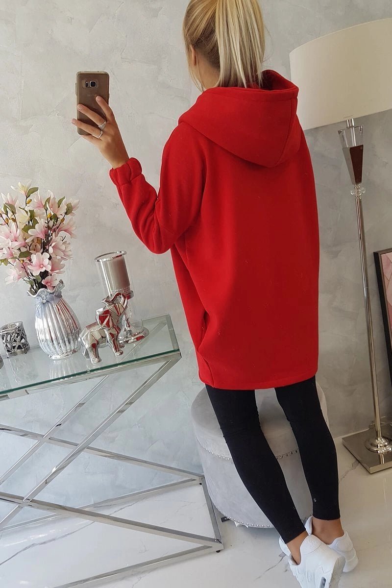 Long hoodie with zipper 9110 / – Red цвет / color | Lexline Fashion