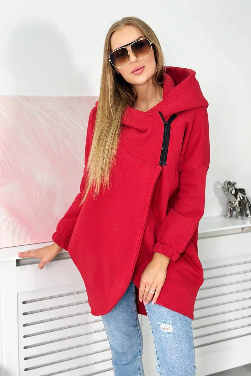 Long hoodie with zipper 9110 / – Red цвет / color | Lexline Fashion