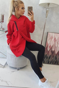 Long hoodie with zipper 9110 / – Red цвет / color | Lexline Fashion