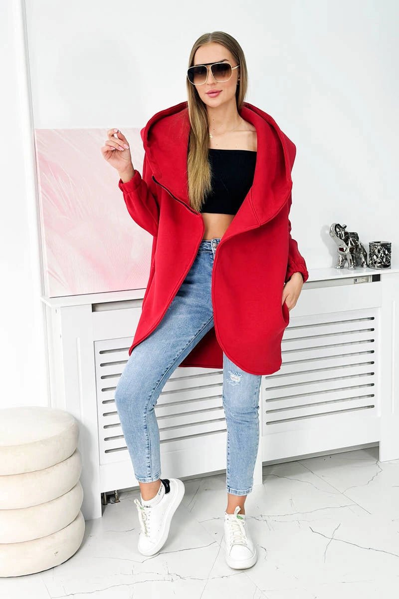 Long hoodie with zipper 9110 / – Red цвет / color | Lexline Fashion