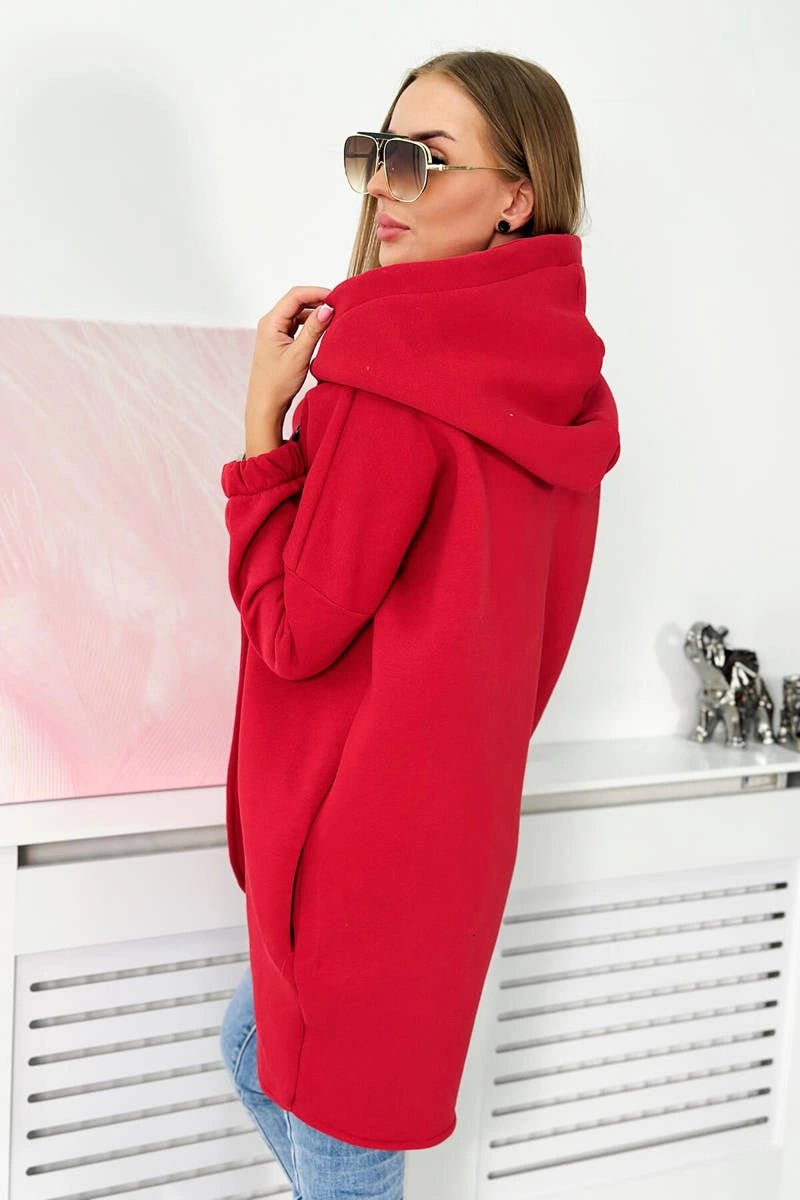 Long hoodie with zipper 9110 / – Red цвет / color | Lexline Fashion