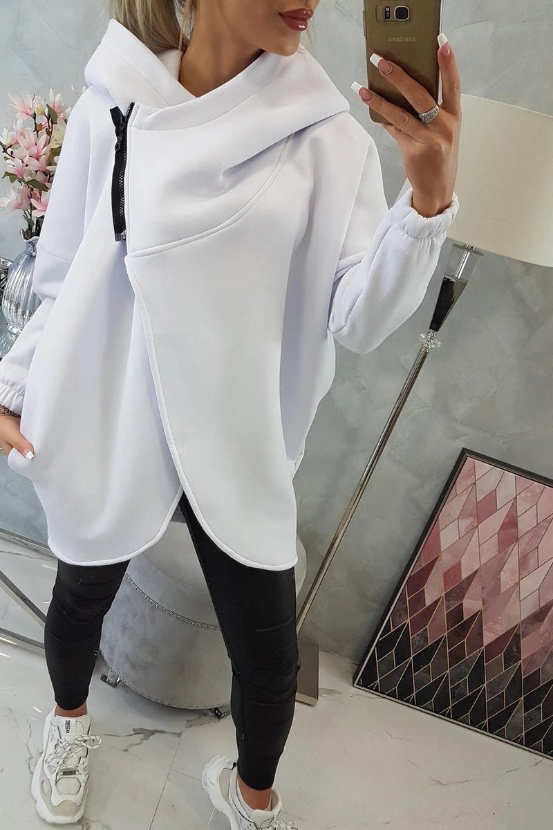 Long hoodie with zipper 9110 / – White цвет / color | Lexline Fashion