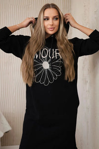 Long insulated hoodie with embroidery 9585 / – Black цвет / color | Lexline Fashion