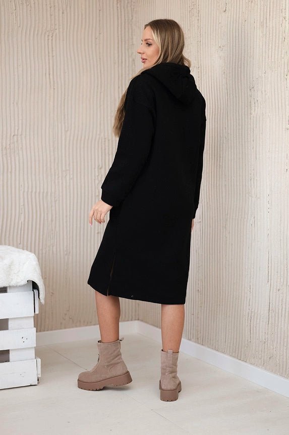 Long insulated hoodie with embroidery 9585 / – Black цвет / color | Lexline Fashion