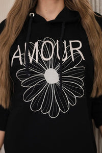 Long insulated hoodie with embroidery 9585 / – Black цвет / color | Lexline Fashion