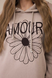 Long insulated hoodie with embroidery 9585 / – Dark || beige цвет / color | Lexline Fashion