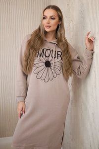 Long insulated hoodie with embroidery 9585 / – Dark || beige цвет / color | Lexline Fashion