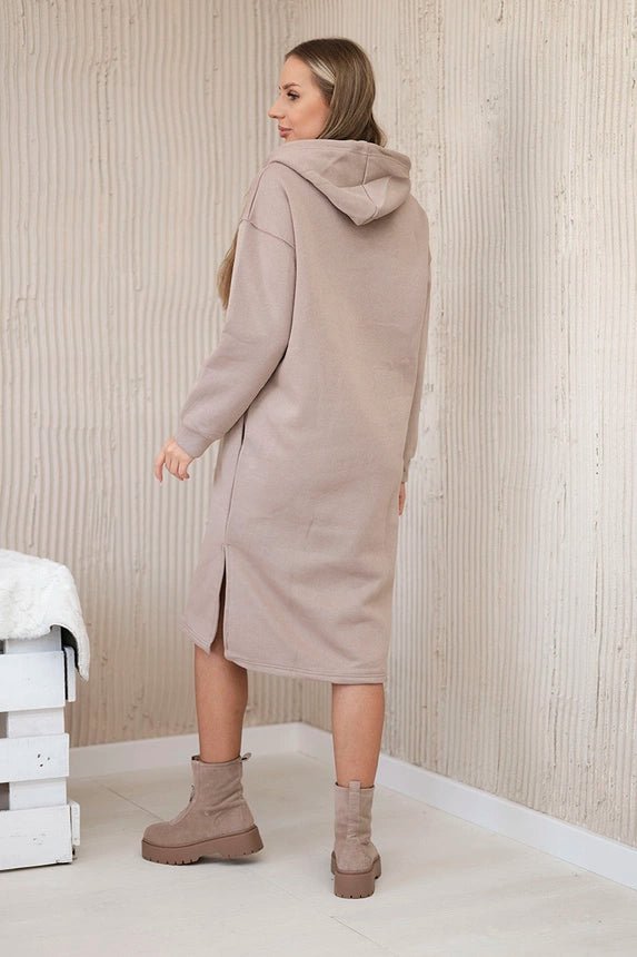 Long insulated hoodie with embroidery 9585 / – Dark || beige цвет / color | Lexline Fashion