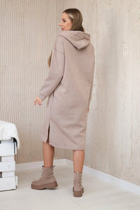 Long insulated hoodie with embroidery 9585 / – Dark || beige цвет / color | Lexline Fashion