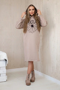 Long insulated hoodie with embroidery 9585 / – Dark || beige цвет / color | Lexline Fashion