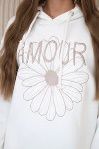 Long insulated hoodie with embroidery 9585 / – Ecru цвет / color | Lexline Fashion