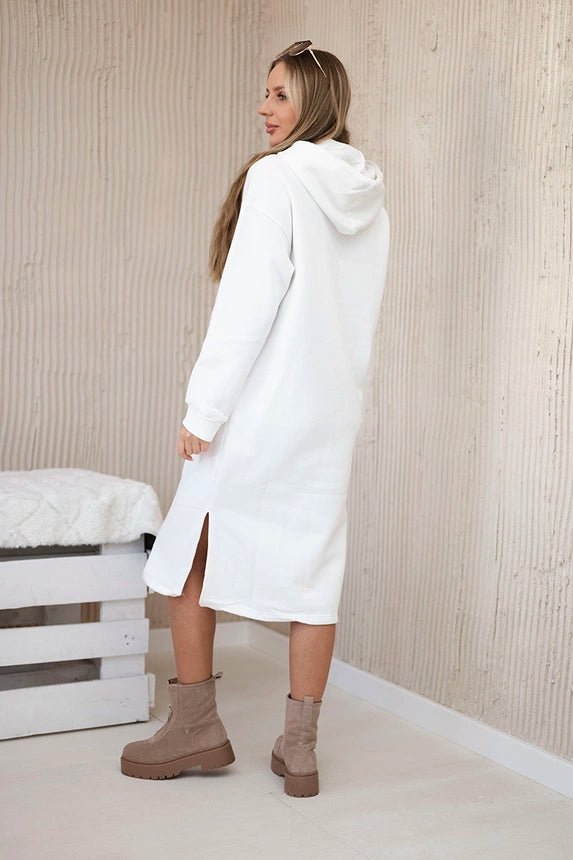 Long insulated hoodie with embroidery 9585 / – Ecru цвет / color | Lexline Fashion