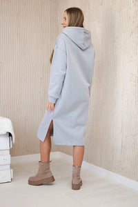 Long insulated hoodie with embroidery 9585 / – Gray цвет / color | Lexline Fashion