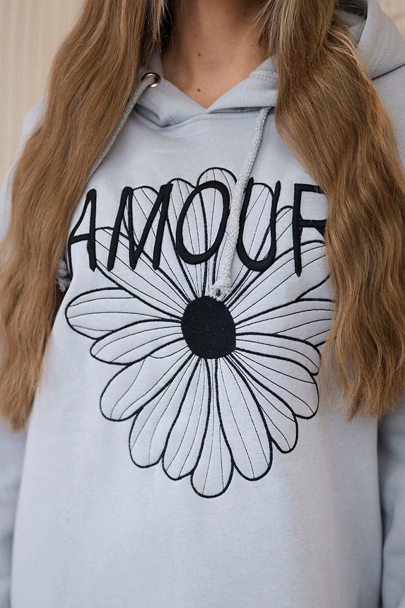 Long insulated hoodie with embroidery 9585 / – Gray цвет / color | Lexline Fashion