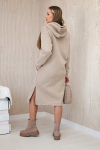 Long insulated hoodie with embroidery 9585 / – Light || Beige цвет / color | Lexline Fashion