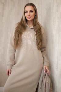 Long insulated hoodie with embroidery 9585 / – Light || Beige цвет / color | Lexline Fashion