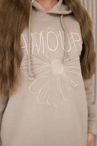 Long insulated hoodie with embroidery 9585 / – Light || Beige цвет / color | Lexline Fashion