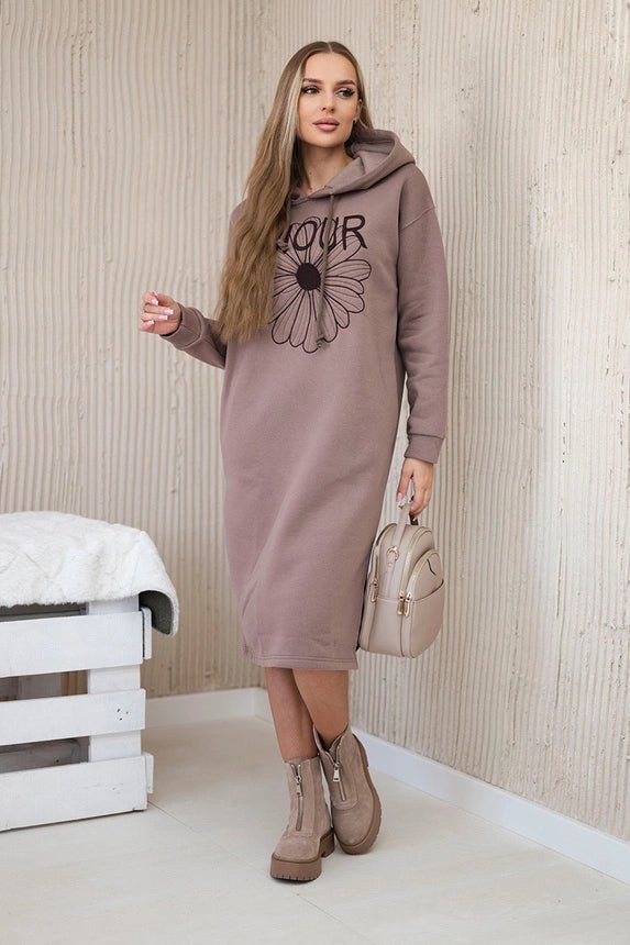 Long insulated hoodie with embroidery 9585 / – Mocca цвет / color | Lexline Fashion
