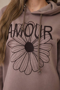 Long insulated hoodie with embroidery 9585 / – Mocca цвет / color | Lexline Fashion