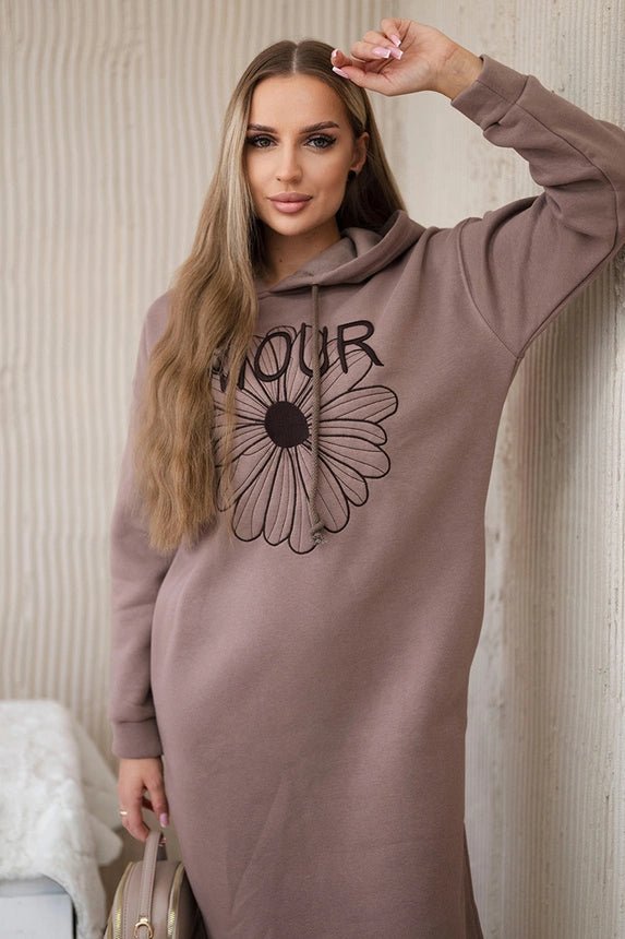 Long insulated hoodie with embroidery 9585 / – Mocca цвет / color | Lexline Fashion