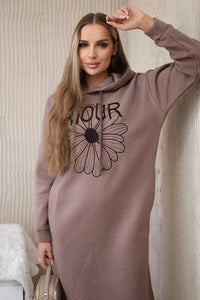 Long insulated hoodie with embroidery 9585 / – Mocca цвет / color | Lexline Fashion