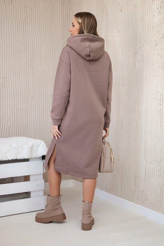 Long insulated hoodie with embroidery 9585 / – Mocca цвет / color | Lexline Fashion