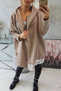 Long insulated hoodie with zipper 9305 / – Beige цвет / color | Lexline Fashion