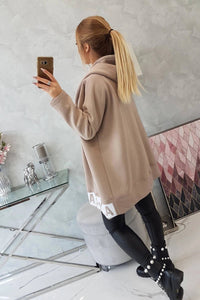 Long insulated hoodie with zipper 9305 / – Beige цвет / color | Lexline Fashion