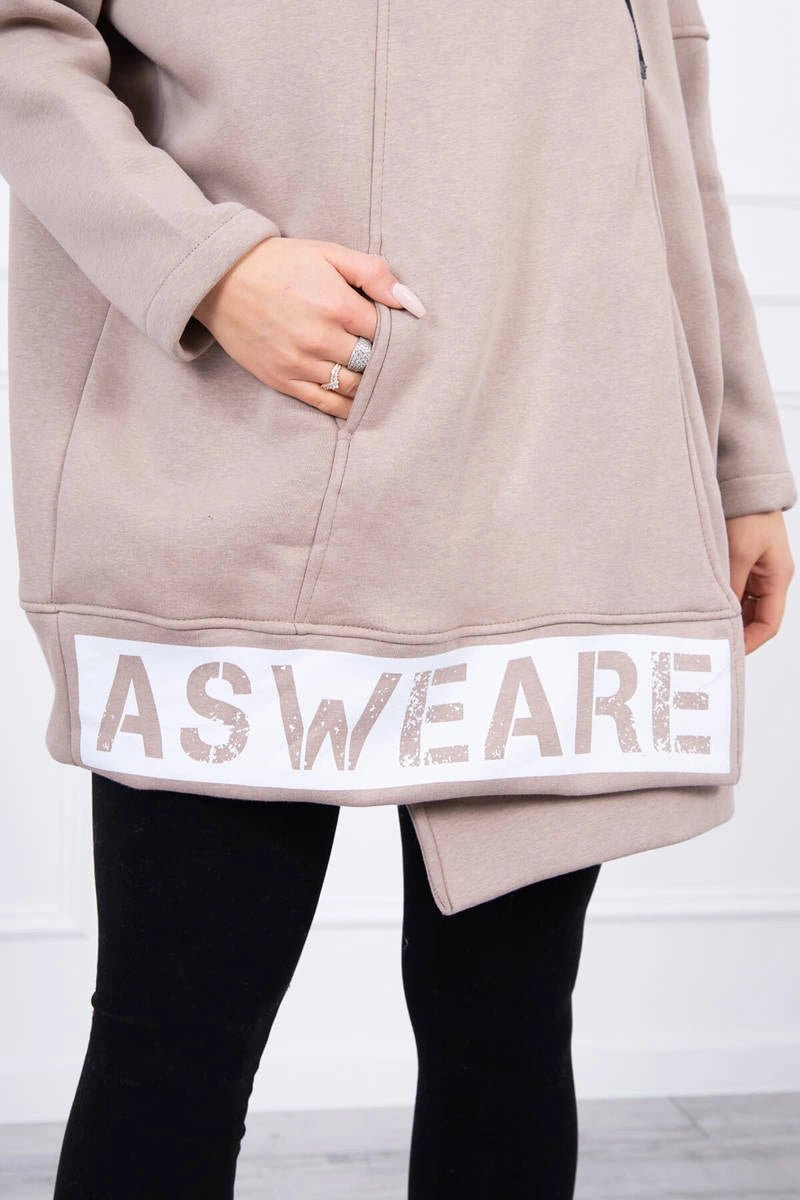 Long insulated hoodie with zipper 9305 / – Beige цвет / color | Lexline Fashion