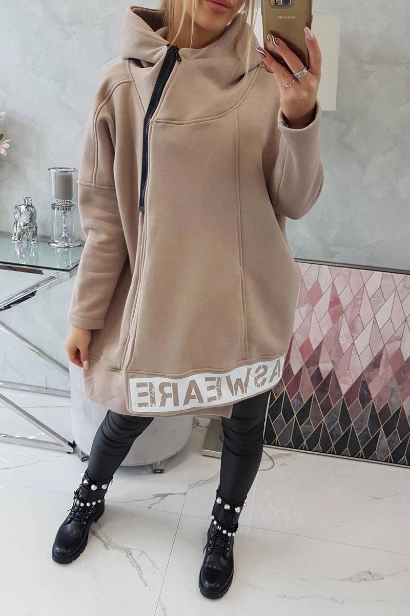 Long insulated hoodie with zipper 9305 / – Beige цвет / color | Lexline Fashion