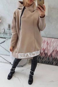 Long insulated hoodie with zipper 9305 / – Beige цвет / color | Lexline Fashion