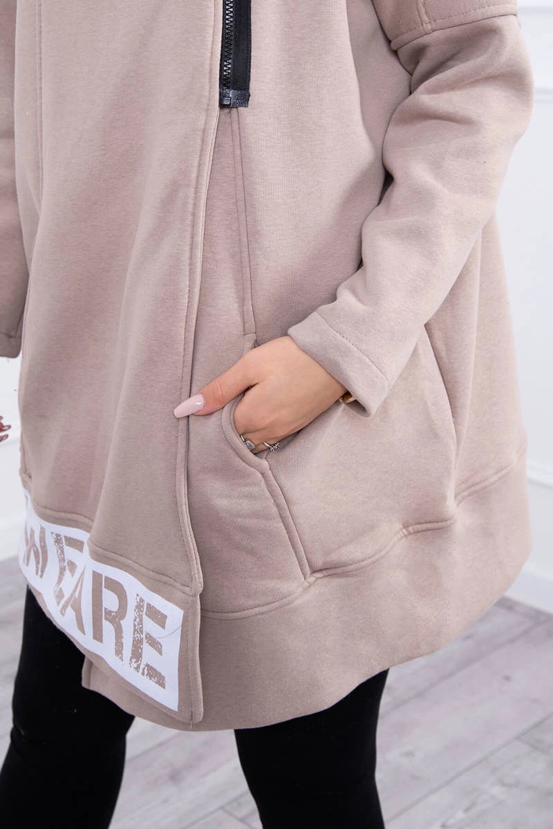 Long insulated hoodie with zipper 9305 / – Beige цвет / color | Lexline Fashion