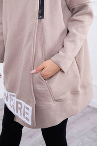 Long insulated hoodie with zipper 9305 / – Beige цвет / color | Lexline Fashion