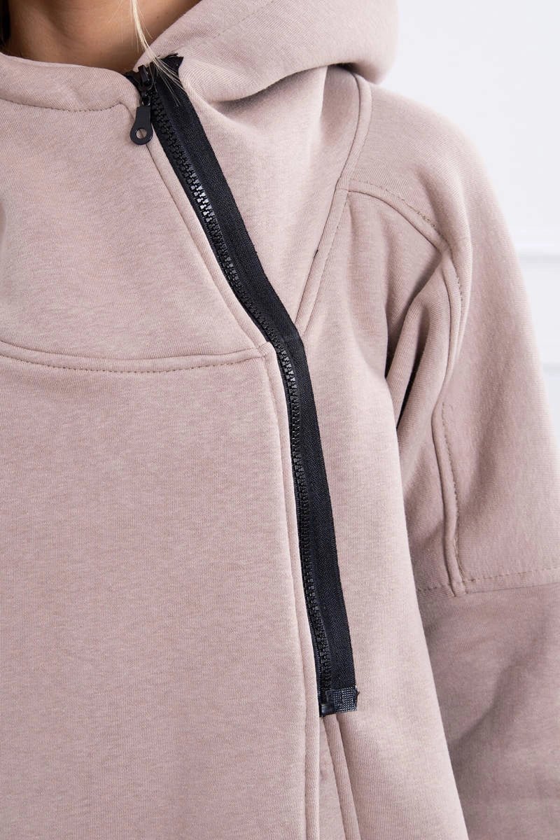 Long insulated hoodie with zipper 9305 / – Beige цвет / color | Lexline Fashion